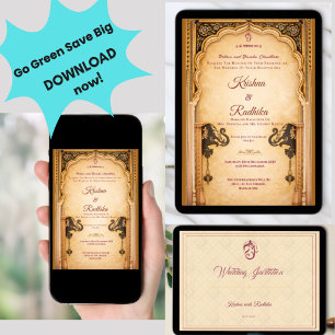 Invitación de lujo étnico real para boda india