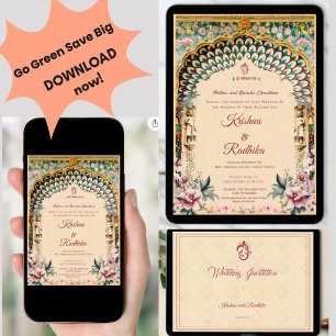 Invitación de lujo étnico real para boda india