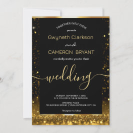 Invitación de lujo moderno dorado con destellos ne
