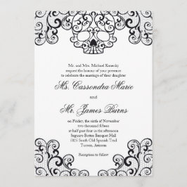 Invitación de lujo negra de la boda del cráneo del
