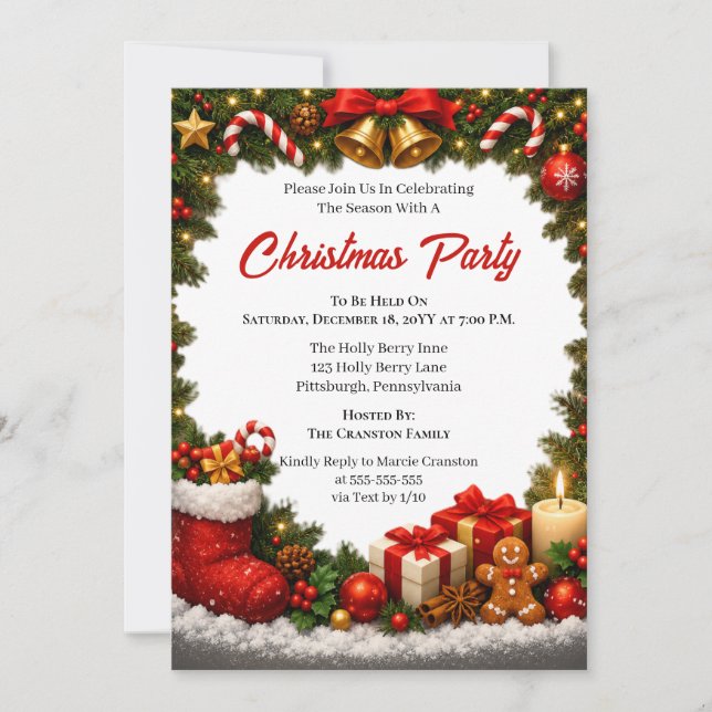 Invitación de lujo para fiesta de Navidad (Anverso)