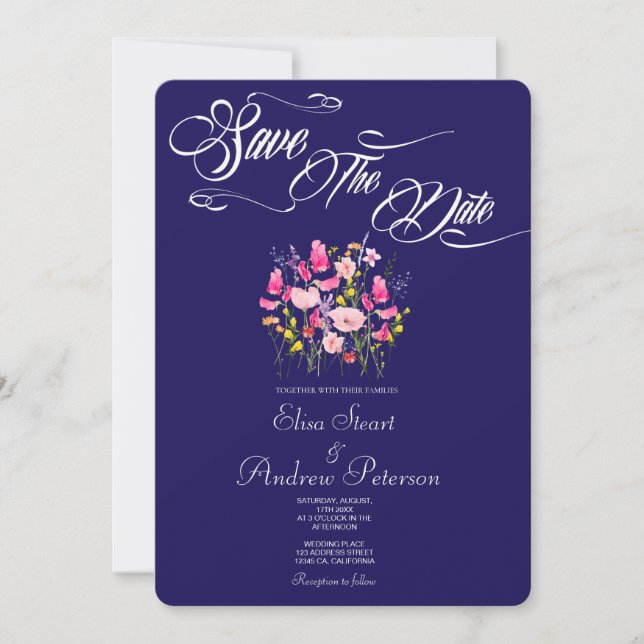 Invitación de lujo para guardar la fecha con flore (Anverso)