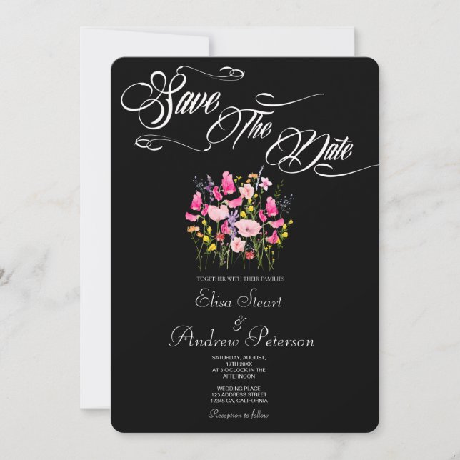 Invitación de lujo para guardar la fecha floral ro (Anverso)