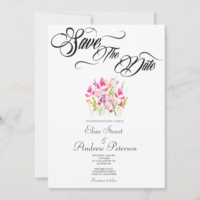 Invitación de lujo para guardar la fecha floral ro (Anverso)