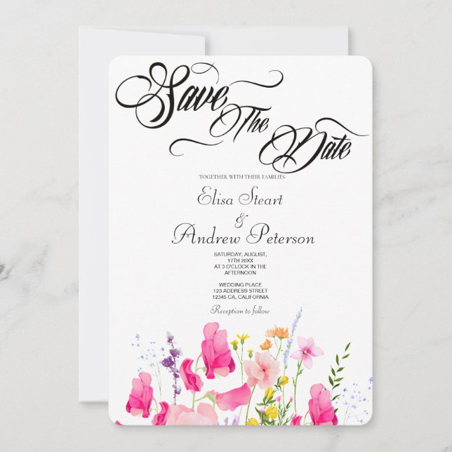 Invitación de lujo para guardar la fecha floral ro (Anverso)