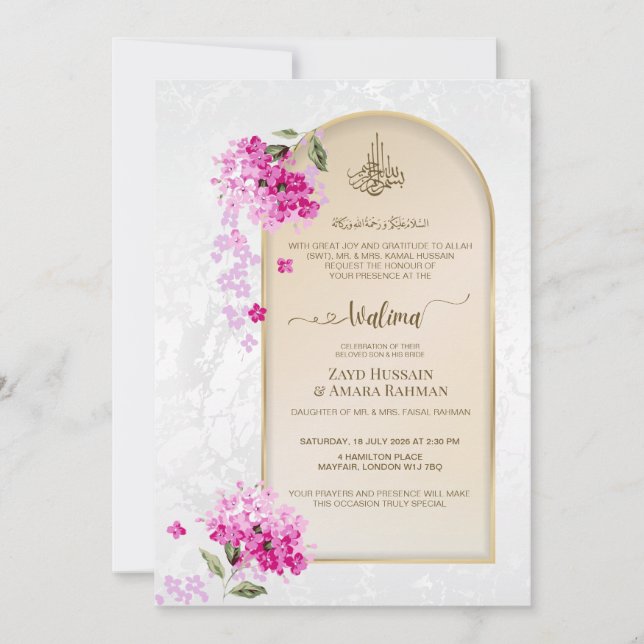 Invitación de lujo para Walima | Hortensias de acu (Anverso)