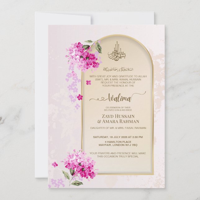 Invitación de lujo para Walima | Hortensias en acu (Anverso)