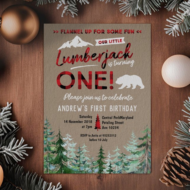 Invitación de Lumberjack First Birthday Woodland (Subido por el creador)