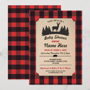 Invitación de Lumberjack Red Baby Shower Woodland