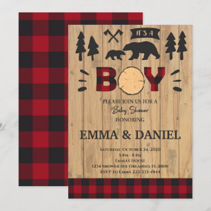 Invitación de Lumberjack Woodland Baby Shower Boy