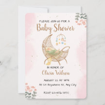 Invitación de luna para baby shower boho acuarela