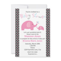 Invitación de lunares de 2 elefantes rosados para