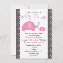 Invitación de lunares de 2 elefantes rosados para
