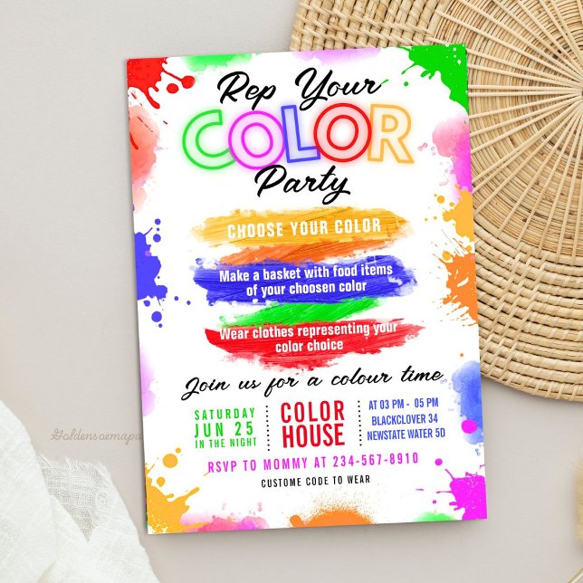 Invitación de Luz de Fiesta de Colores Invitación  (Color Party Light Invitation Editable Invitation)