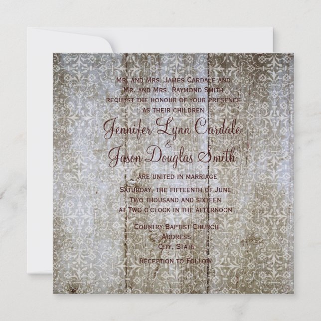 Invitación de madera apenada capa de la boda del (Anverso)
