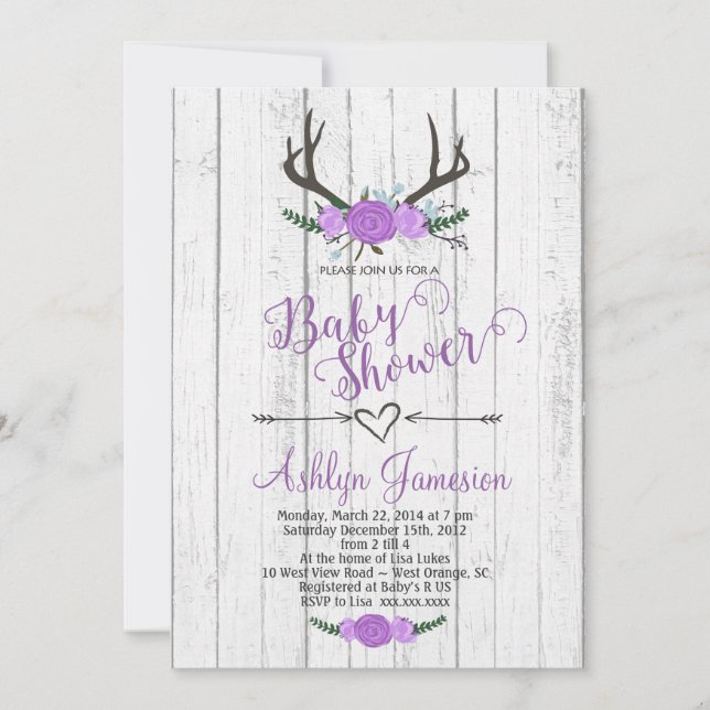 Invitación de madera blanca de Baby Shower de la (Anverso)