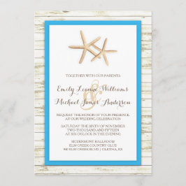 Invitación de madera blanqueada estrellas de mar