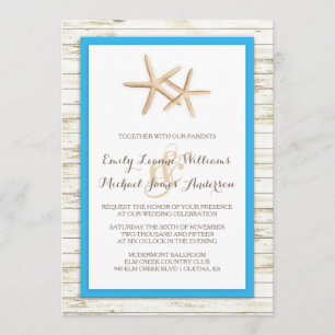 Invitación de madera blanqueada estrellas de mar