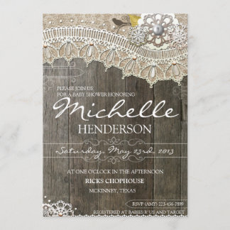 Invitación de madera de Baby Shower del cordón
