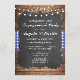 Invitación de madera de comprobación azul de la pa