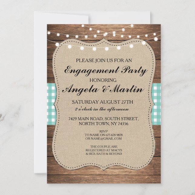 Invitación de madera de comprobación Verde azulada (Anverso)