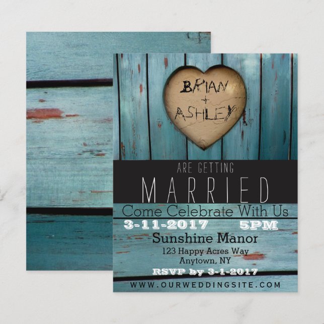 Invitación de madera de la boda del corazón del (Anverso / Reverso)