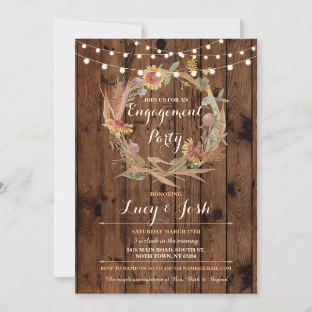 Invitación de madera de la fiesta de compromiso de (Anverso)