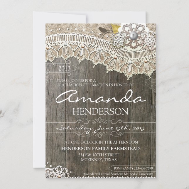 Invitación de madera de la graduación del cordón (Anverso)