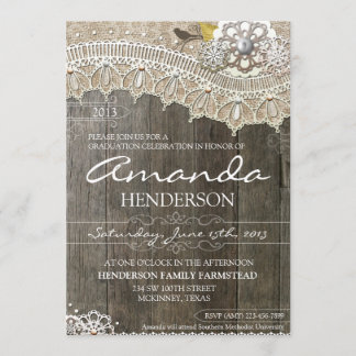 Invitación de madera de la graduación del cordón