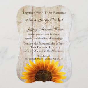 Invitación de madera de los girasoles de la boda