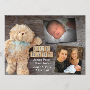 Invitación de madera del peluche de los bloques