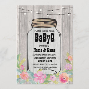 Invitación de madera floral rosa BaByQ Baby Shower