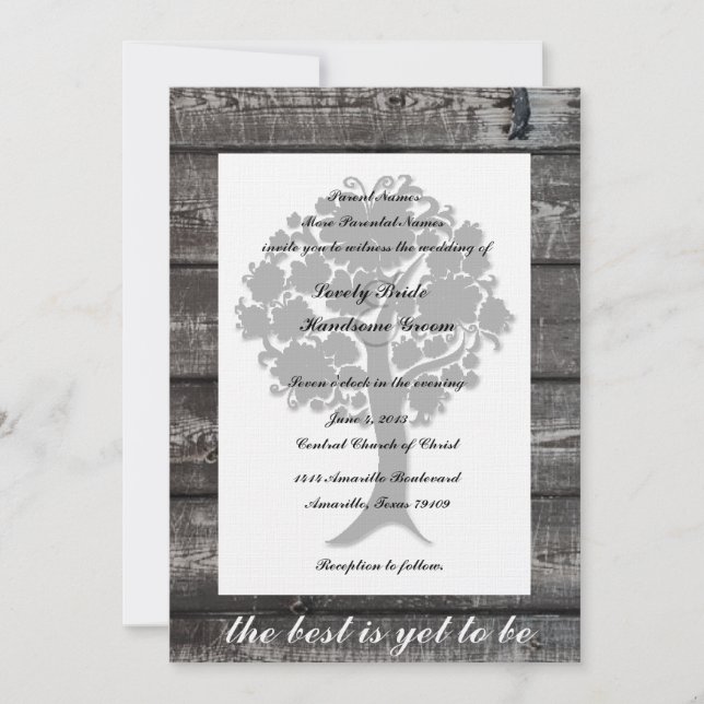 Invitación de madera gris de la boda de la poesía (Anverso)