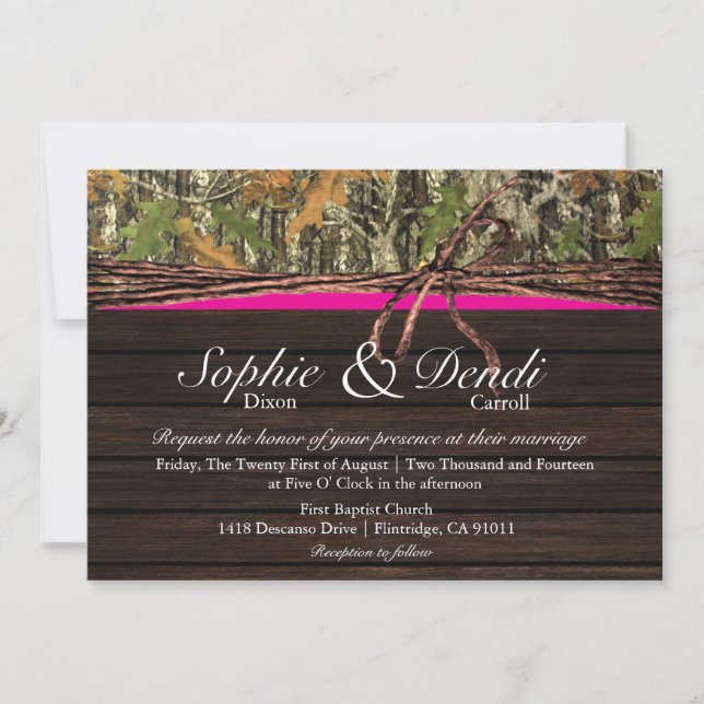 Invitación de madera rústica de la boda de Camo (Anverso)
