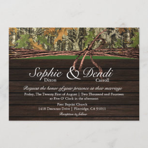 Invitación de madera rústica de la boda de Camo