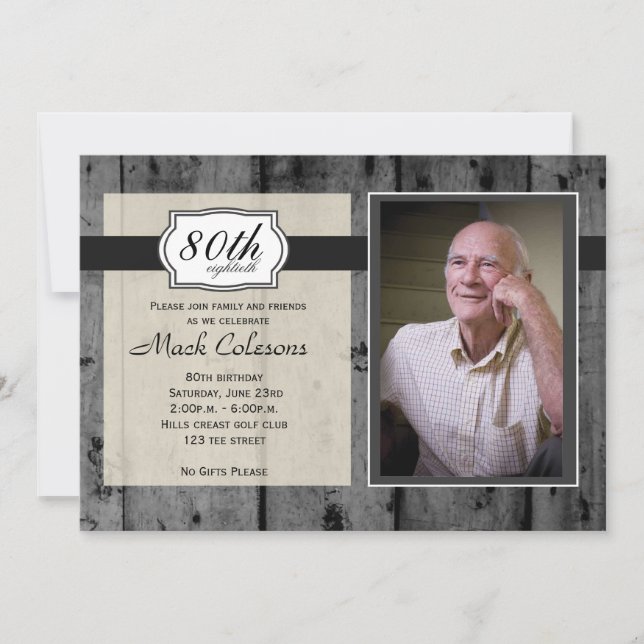 Invitación de madera rústica del cumpleaños del (Anverso)