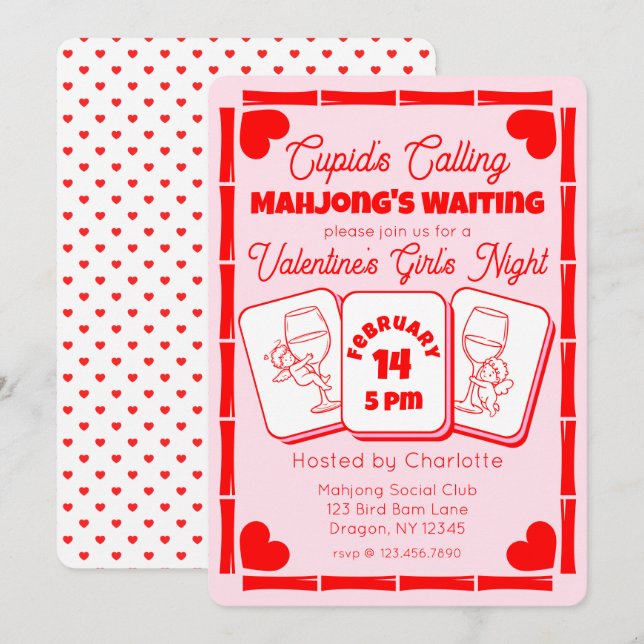 Invitación de Mahjong Fiesta de San Valentín Cupid (Anverso / Reverso)