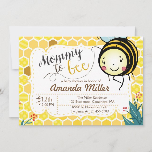 Invitación de mamá a bebe - Abeja Baby Shower (Anverso)