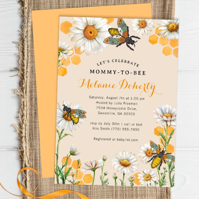 Invitación de mamá a ser Baby Shower | Color de ag (Honey Bee Baby Shower Invite)