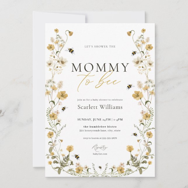 Invitación de mamá a ser Baby Shower Flor de miel (Anverso)