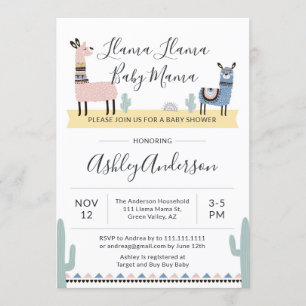 Invitación de mamá Alpaca Baby Shower de la llama