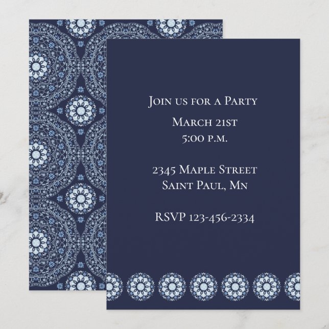Invitación de Mandala Azul (Anverso / Reverso)