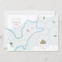 Invitación de mapa de boda de acuarela pintada