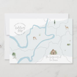 Invitación de mapa de boda de acuarela pintada