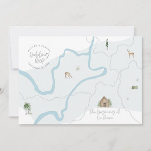 Invitación de mapa de boda de acuarela pintada