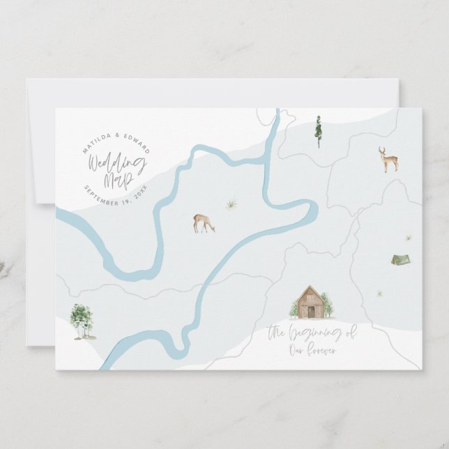 Invitación de mapa de boda de acuarela pintada (Anverso)
