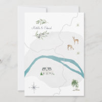 Invitación de mapa de boda de acuarela pintada