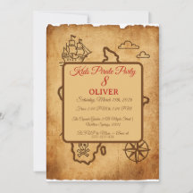 Invitación de Mapa de Pirata Vintage, Cumpleaños 8