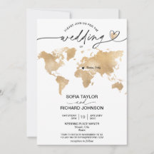 Invitación de Mapa Mundial de Destino de Boda Cora