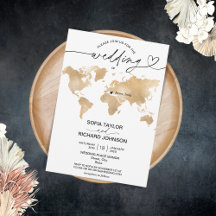 Invitación de Mapa Mundial de Oro Destino de Boda 
